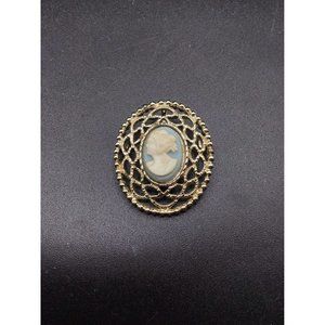 Sarah Coventry Signed Faux Cameo Pin & Pendant Blue Cameo in Gold Tone Frame